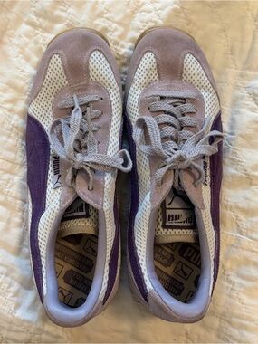 Retro PUMA Women's Purple and Cream Suede Mesh Sneakers - SZ 8